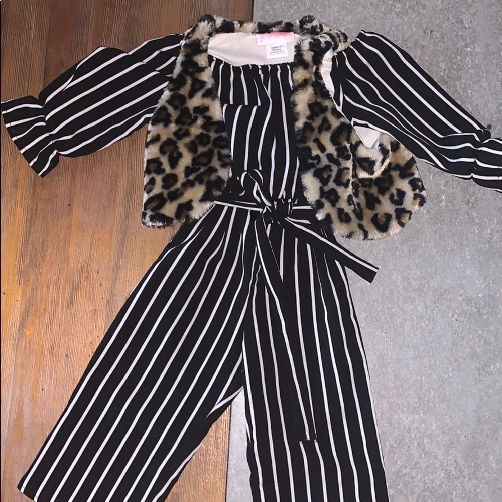 Leopard Vest with Striped Jumpsuit